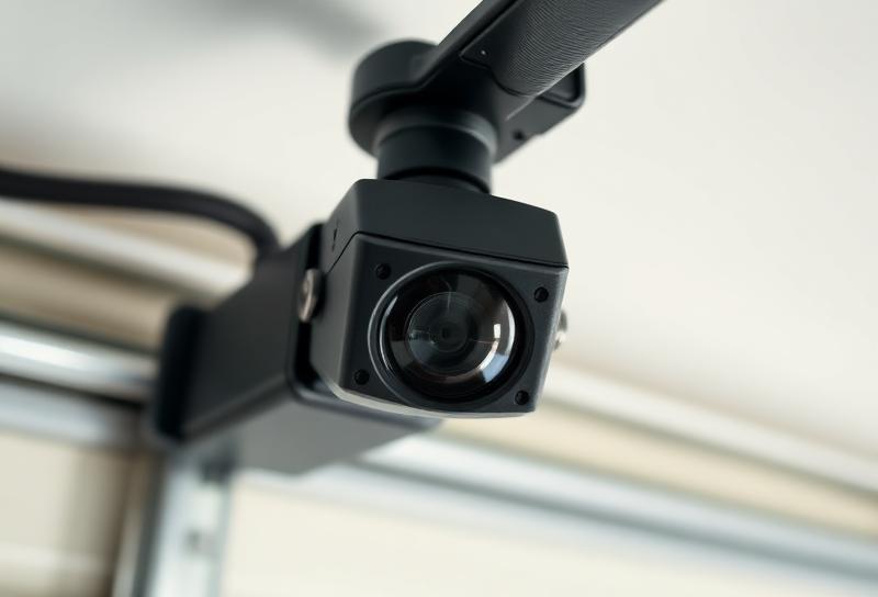 Garage door safety sensor photo eye mechanism for reversal testing